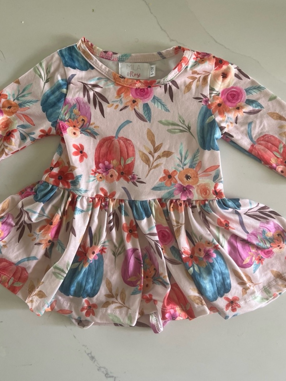 Mila & Rose Pumpkin Floral Twirl Dress 6-12 Months Fall Thanksgiving